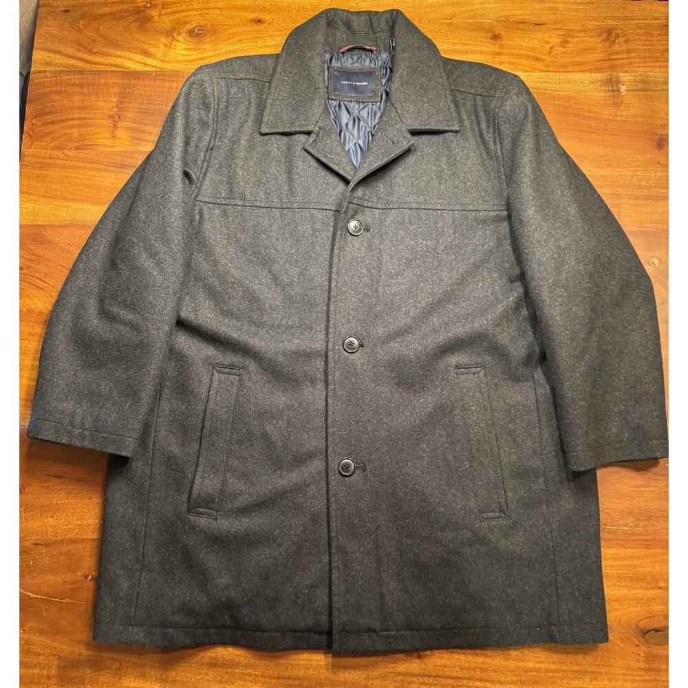 Tommy Hilfiger Mens Charcoal Gray Wool Blend Three Button Pea Coat Sz XXL